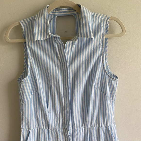 H&M 100% Cotton Striped Blue White Collared  Preppy Open Back Mini Dress Size 6 - Picture 3 of 16